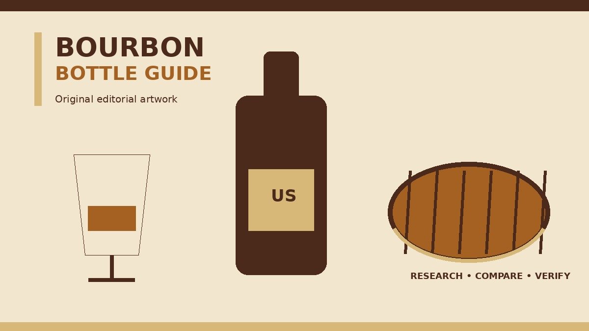 Original Bourbon Whiskey US bottle, glass, and barrel illustration for the product guide directory.