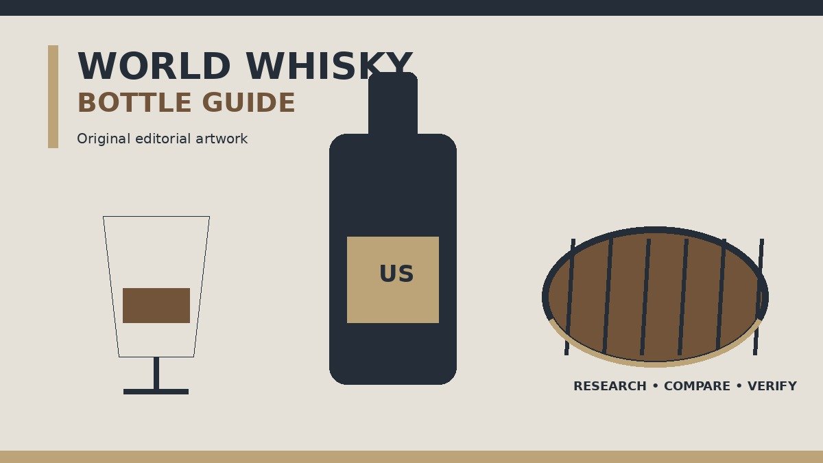 Original editorial bottle and tasting-glass illustration accompanying the Hakushu 18 Year Old Single Malt Japanese Whisky 750 ml buying guide.